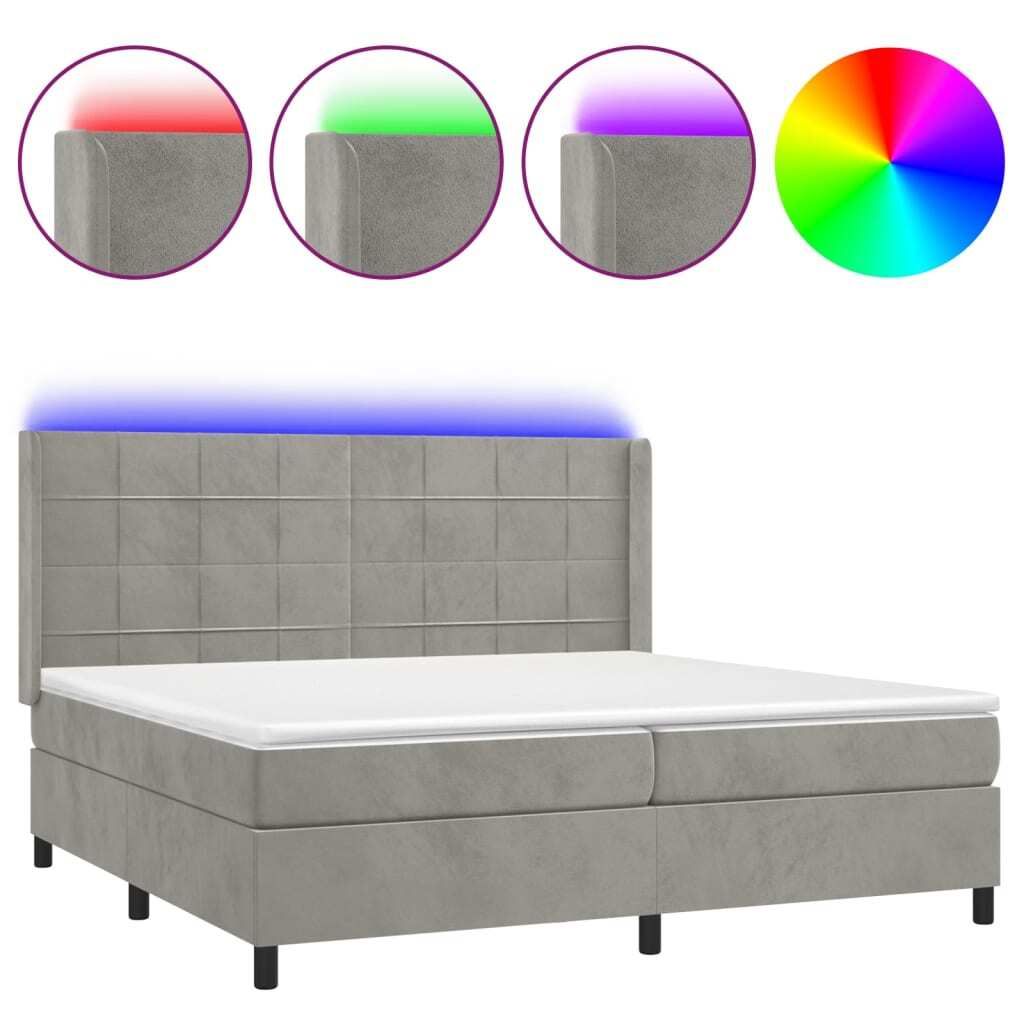 vidaXL Boxspringbett mit Matratze & LED Hellgrau 200x200 cm Samt
