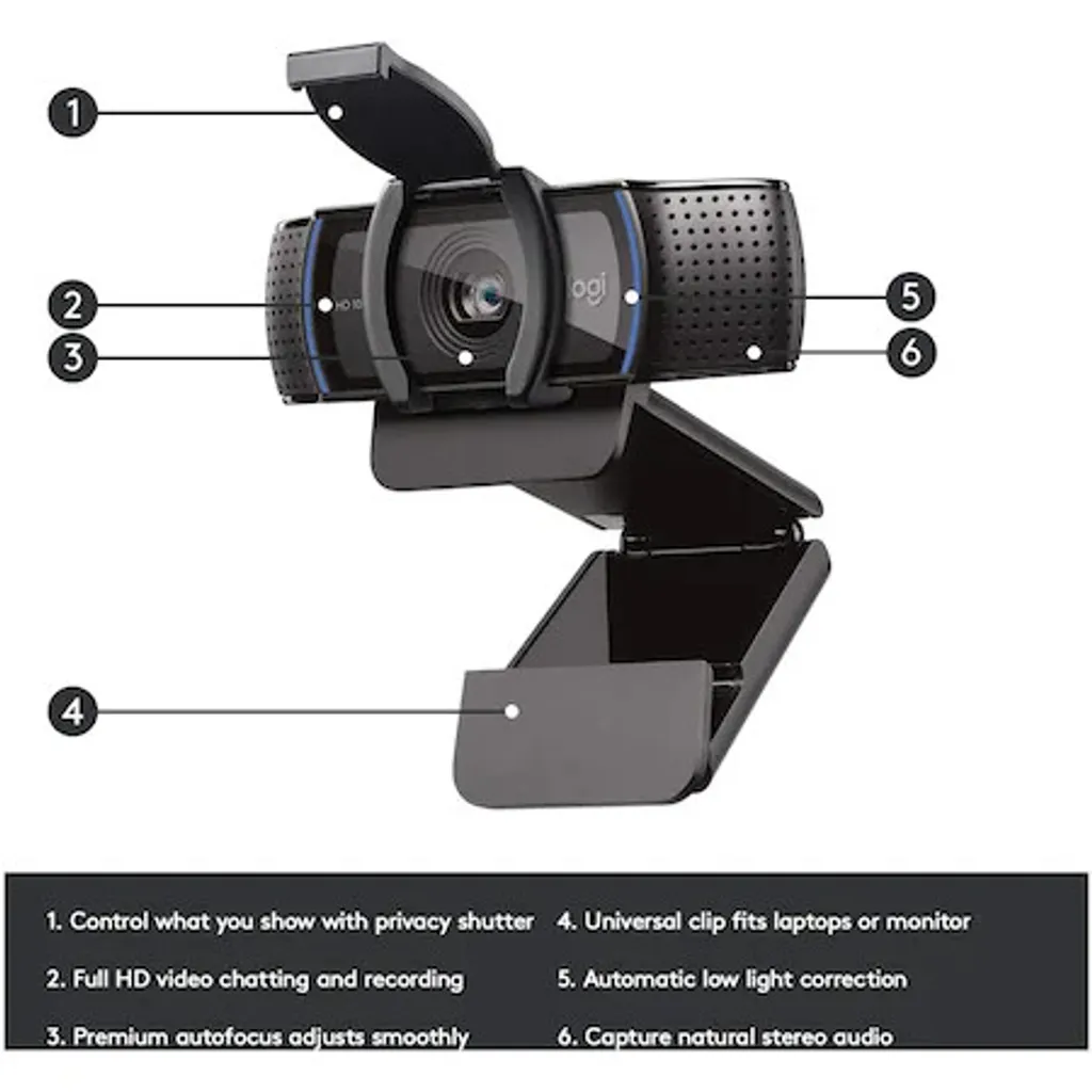 Logitech C920s webcam avec double micro stéréo et lentille en verre - 17