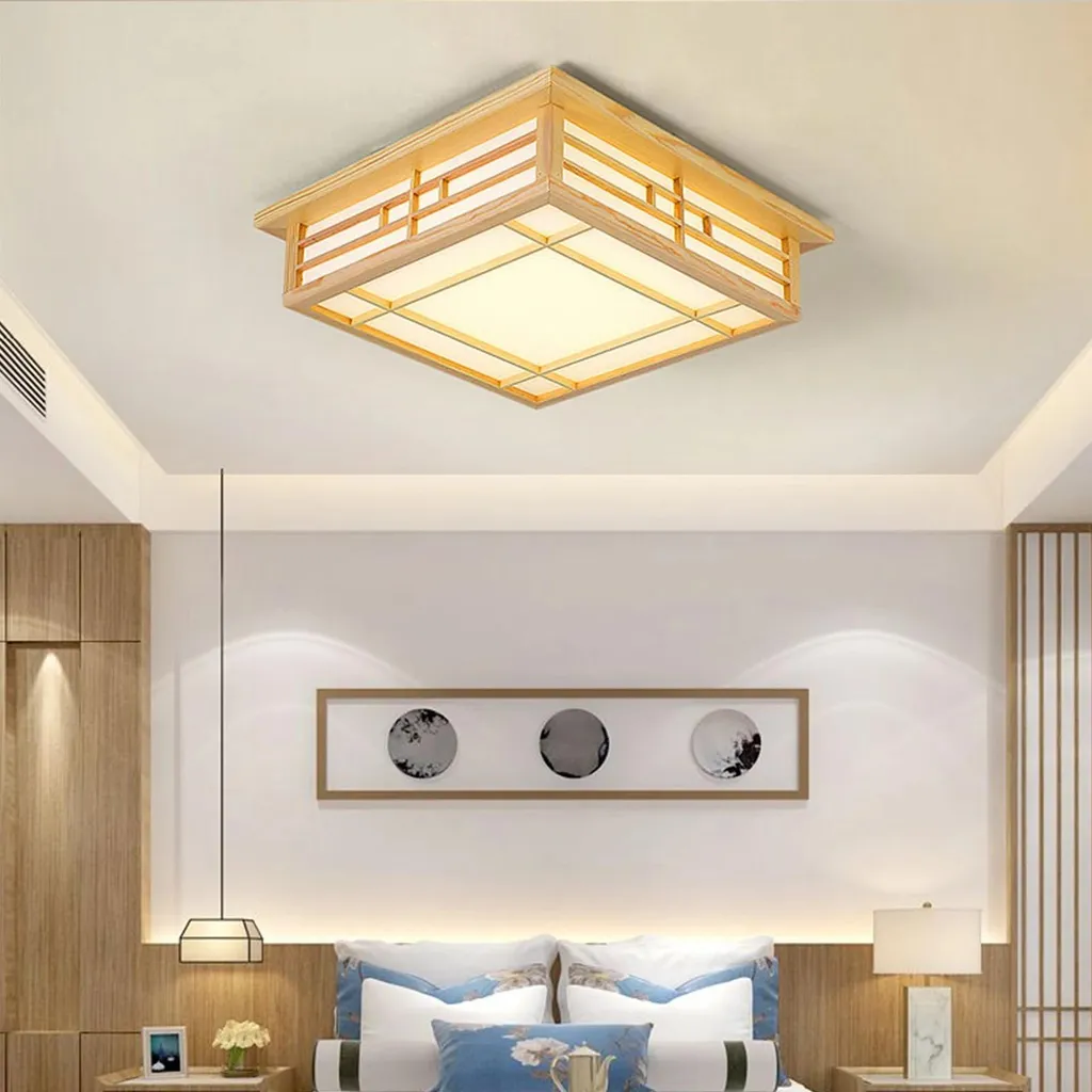Plafonnier LED en bois massif jaune clair avec télécommande - Modèle Zen - 4