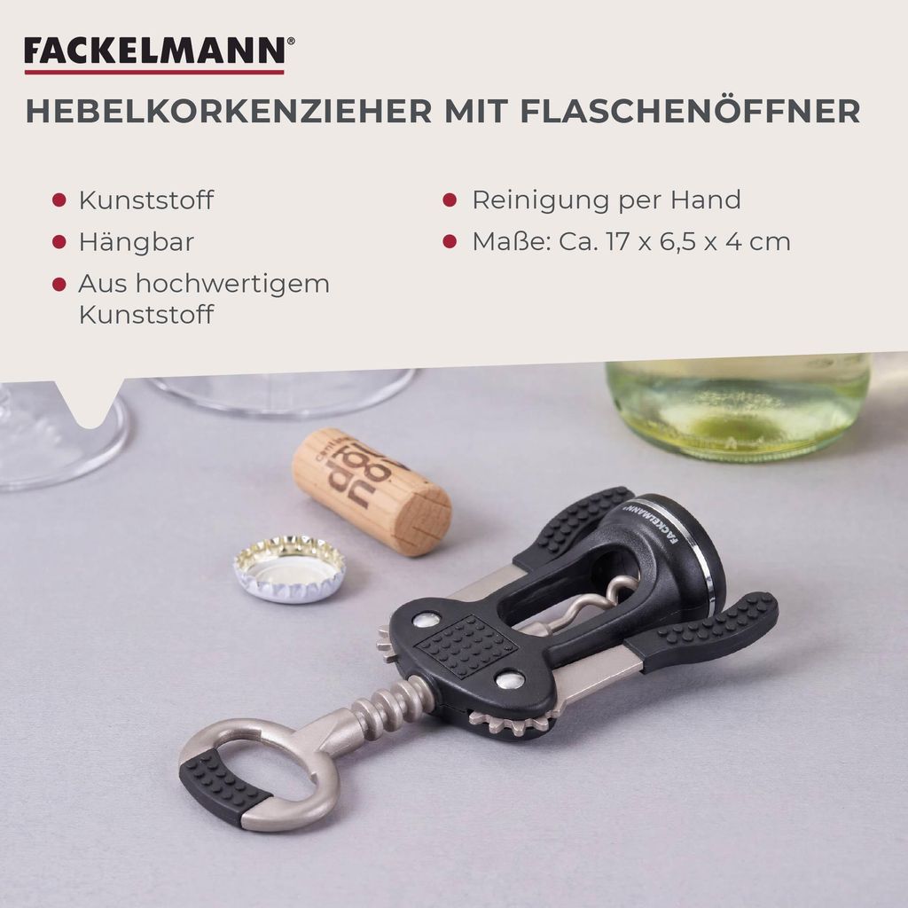 Fackelmann Hebkorkenzieher, Weinöffner für alle Korken, Produktbild 