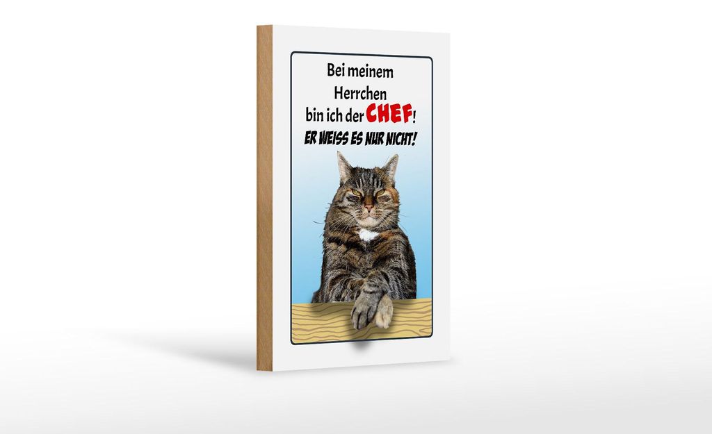 Holzschild Spruch 12x18cm Katze bei meinem Herrchen Chef