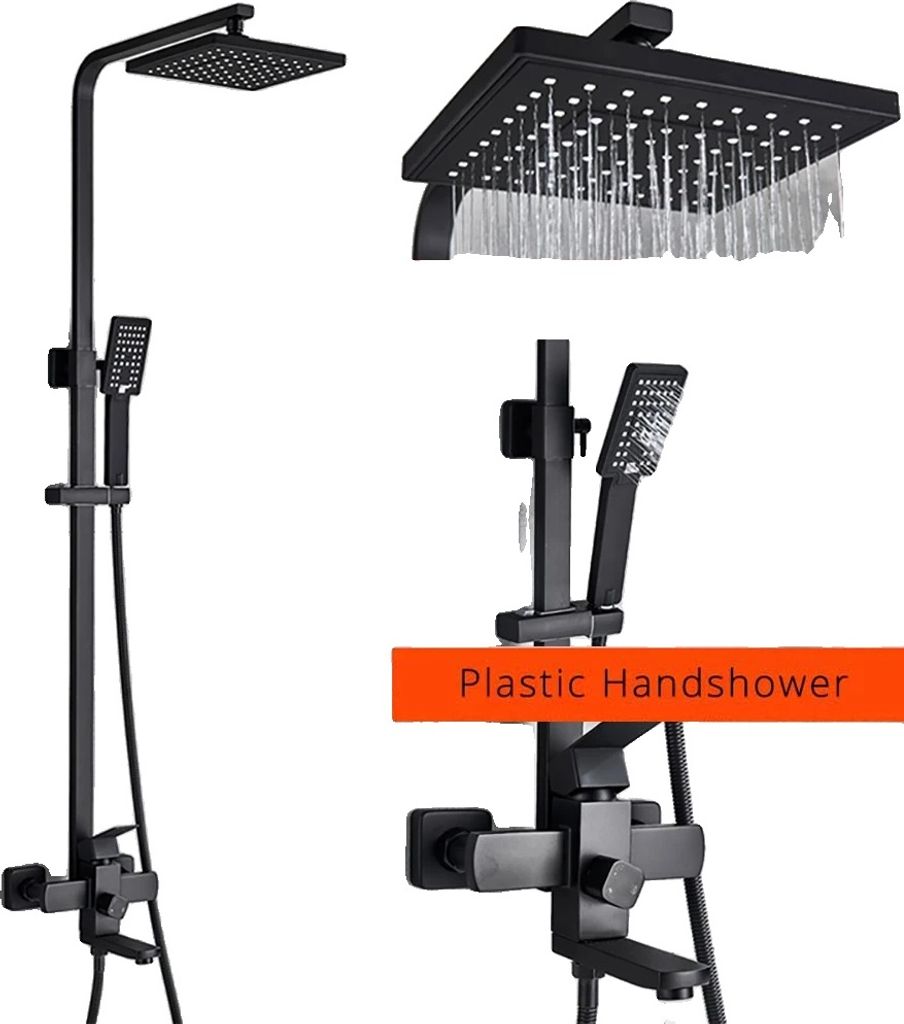 Duscharmatur-Set, 8-Zoll Duschkopf, höhenverstellbar, Matte Schwarz A