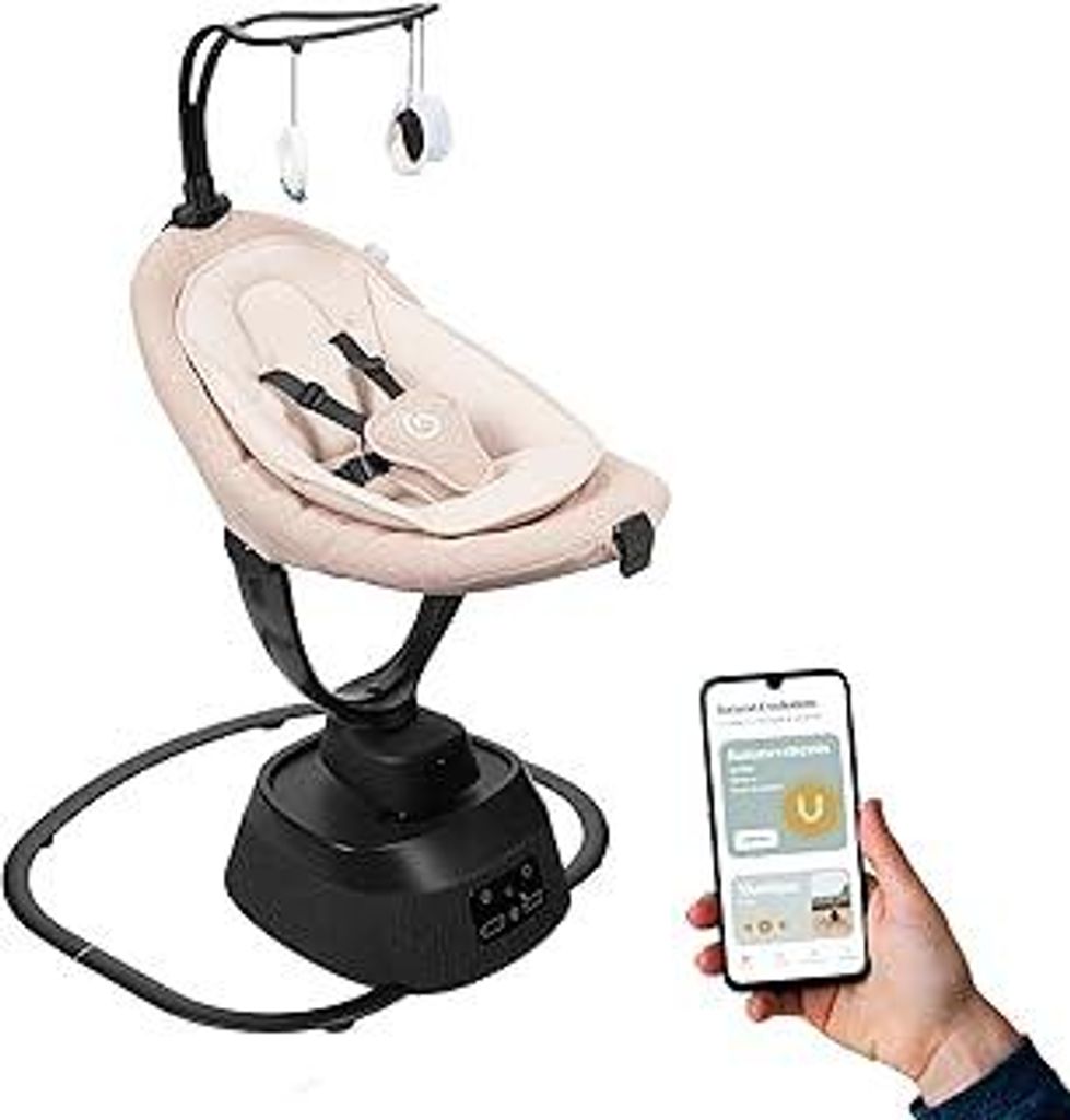Babymoov elektrische Babyschaukel Swoon Evolution Connect Mocca - mit Smartphone App - Musikstreaming, Aufnahme und Abspielen von personalisierten ...