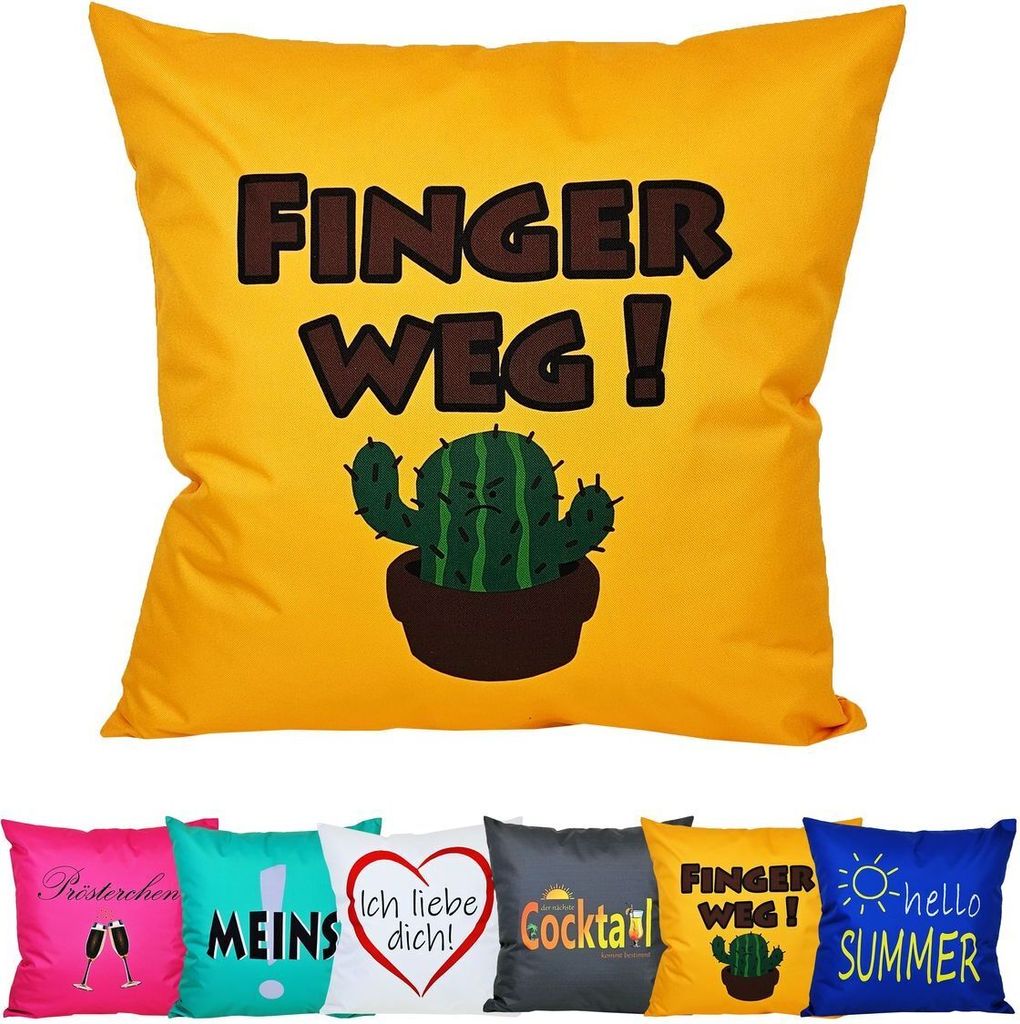 JACK 50x50cm Motiv Outdoor Lounge Kissen Dekokissen inkl. XXL-Füllung Wasserabweisend Sitzkissen Garten Stuhl Lotus Effekt lustig, Farbe:Finger weg