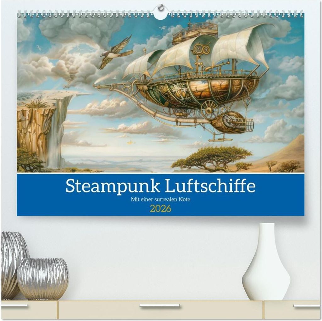 Steampunk Luftschiffe mit einer surrealen Note (hochwertiger Premium Wandkalender 2026 DIN A2 quer), Kunstdruck in Hochglanz