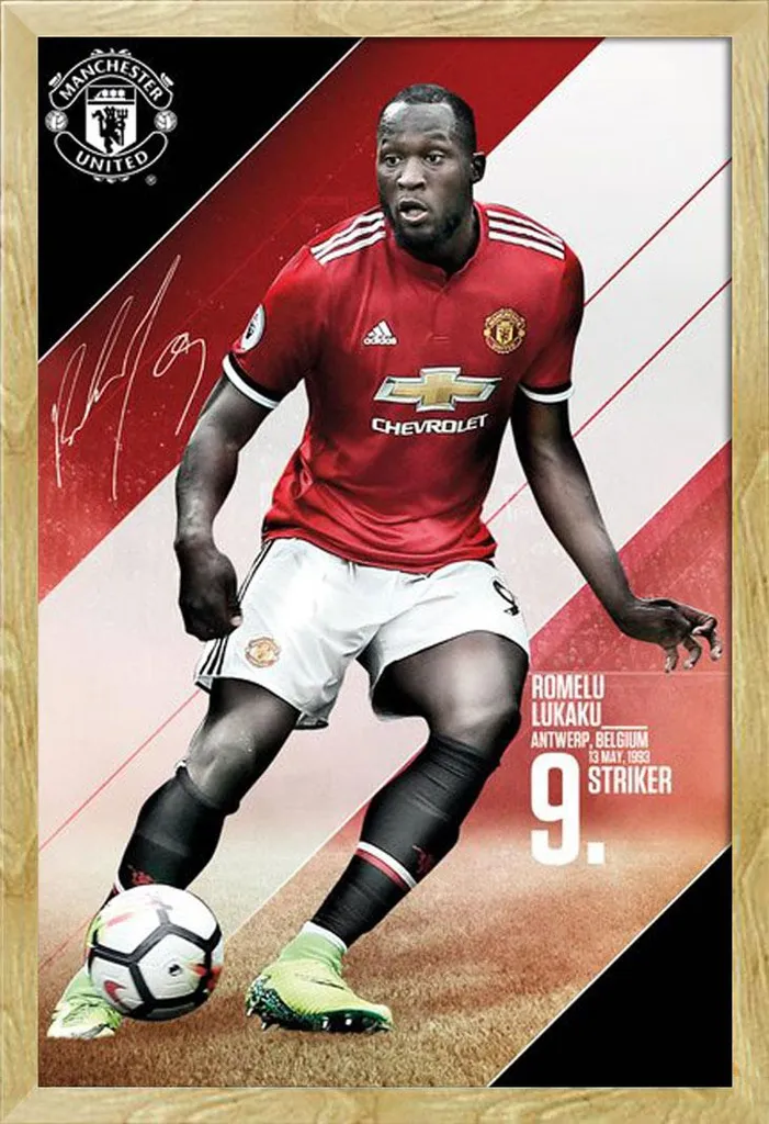 Décoration Murale Foot Manchester United Lukaku Poster Encadré pour Bureau