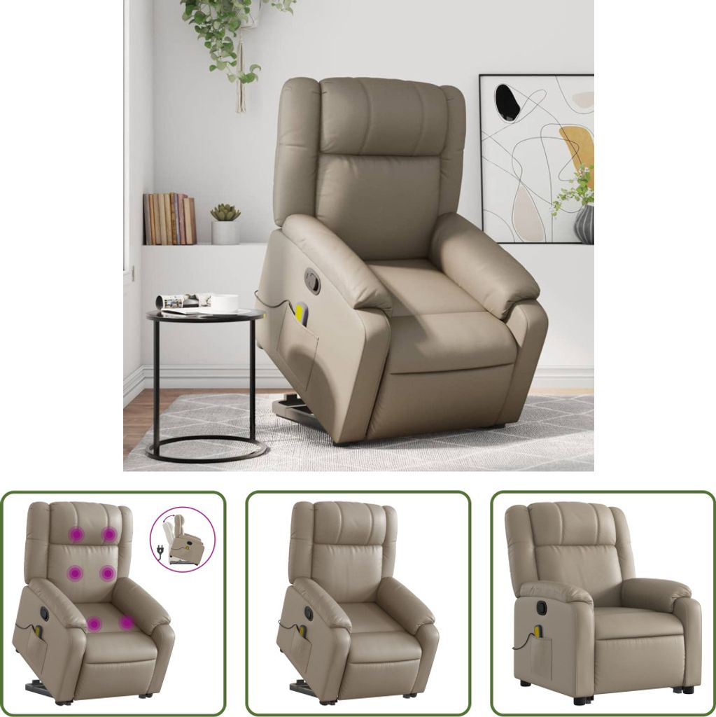 The Living Store Massagesessel mit Aufstehhilfe Cappuccino-Braun Kunstleder