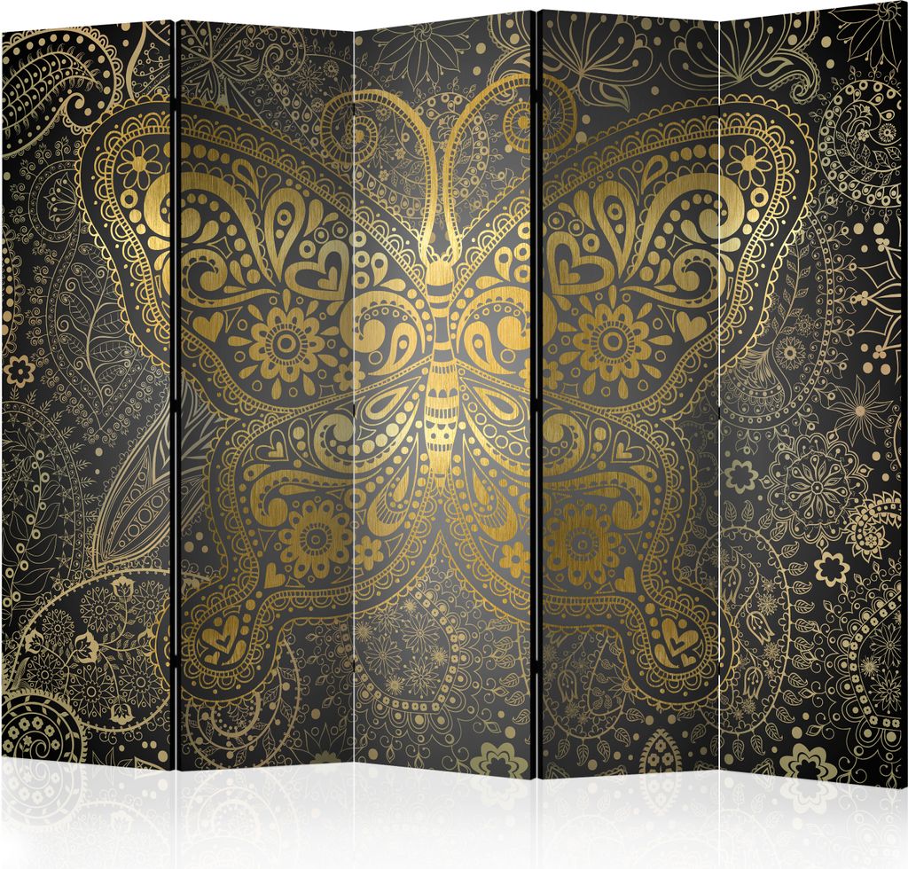 Neuheit! Dekorativer Paravent Raumteiler Trennwand Foto-Paravent Spanische Wand XXL Ornament grau gold Schmetterling 225x172 cm p-A-0004-z-c