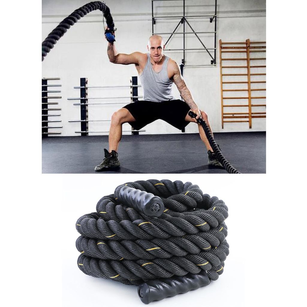 Ø 38mm x 15m Battle Rope Training Fitness Rope Schlagseil Schlangenseil Schwarz 