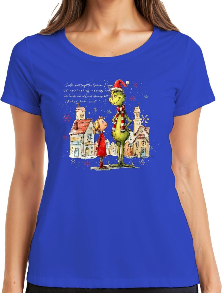 Santa Don't Forget The Grinch Cindy Lou Who Weihnachten grün Damen T-Shirt, Blau, S