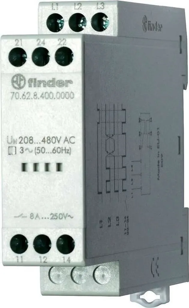 Contrôleur de Phase Triphasé Finder 70.62 pour Protection Moteur 208V