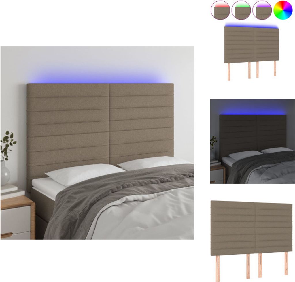 vidaXL LED Kopfteil Taupe 144x5x118/128 cm Stoff - Kopf- & Fußenden