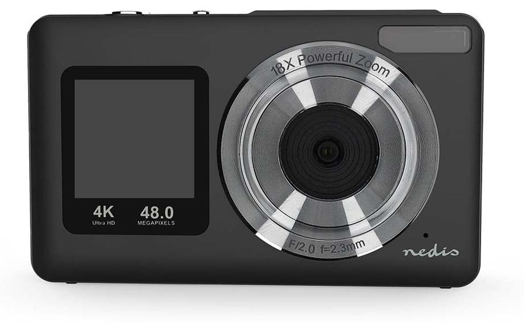 Nedis Digitale Fotokamera - Dualer Bildschirm - 48 MPixel - 4K@30fps - 5 MPixel CMOS - Schwarz