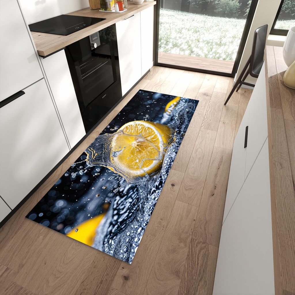 Küchenteppich 80x200cm rutschfest & abwischbar PVC Läufer - Zitronenspritzer