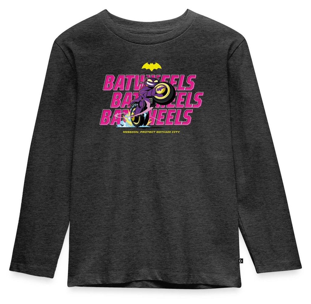 Spreadshirt Batwheels Bibi Mit Schriftzug Protect Gotham City Kinder Premium Langarmshirt, 98/104 (2 Jahre), Anthrazit meliert