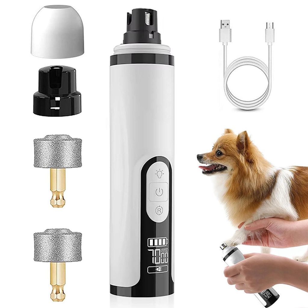 Geräuscharmer Krallenschleifer für Hunde und Katzen, USB-ladbar und mit zusätzlichen Schleifköpfen