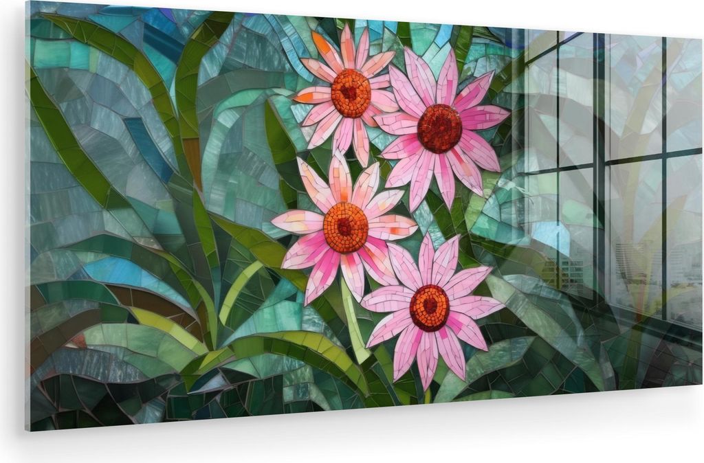 MuchoWow Glasbilder - Bilder auf Wandbild - Foto auf Glas Blumen - Rosa - Glasmosaik 120x60 cm Wanddekoration aus Glas - Acrylglasbild - Acrylbilde...