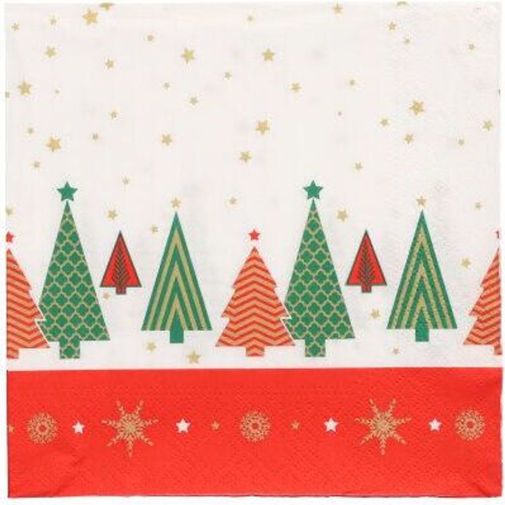 600 Papstar Servietten, 3-lagig 1/4-Falz 33 cm x 33 cm Plain Christmas Trees 89782