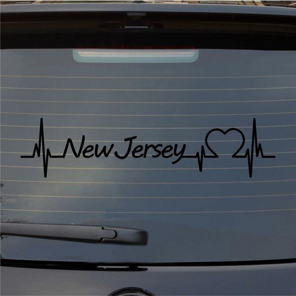 Heckscheibenaufkleber New Jersey Herzschlag Puls Staat USA Liebe 55x13 cm Schwarz Glanz Auto Aufkleber Sticker
