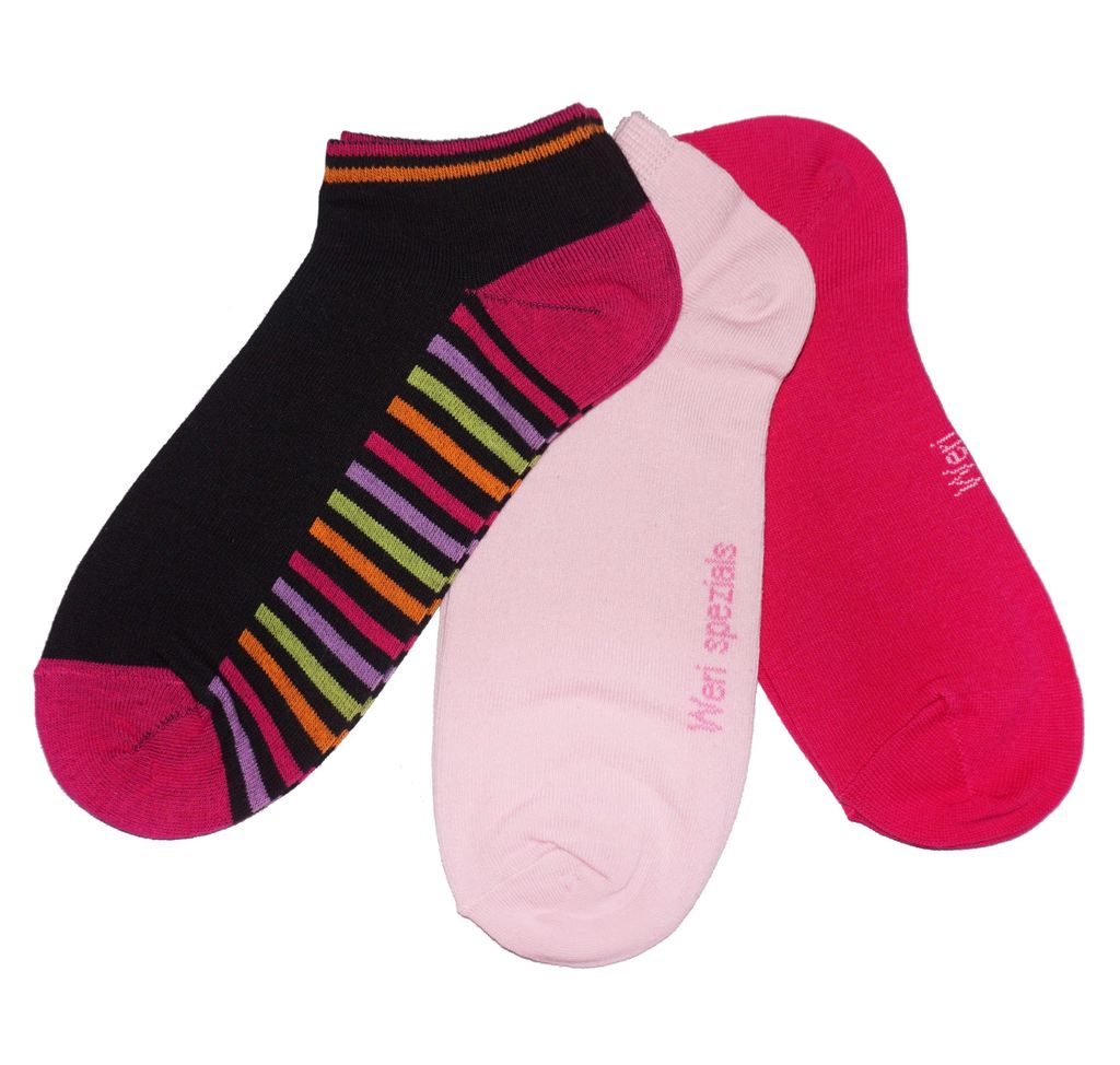 Damen Sneaker Socken 3-er Pack aus Baumwolle Bunt Schwarz und Rosa Größe 39-42