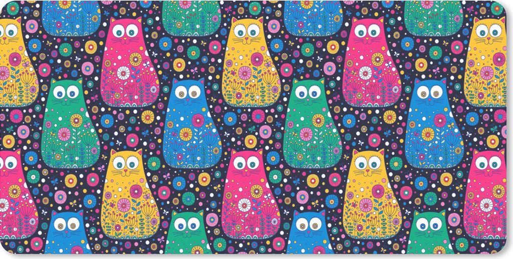 MuchoWow Mauspad Mousepad Katze - Regenbogen - Blumen 60x30 cm - Mousepads - Maus Mat - Pad - Mausunterlage - Nachhaltig