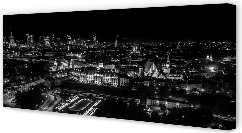 Leinwandbild 125x50 Wandkunst Nachtpanorama von Warschau Wolkenkratzer