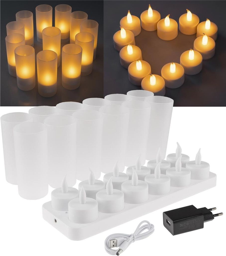ChiliTec LED Kerze Teelichter im Glas 12 Stück Aufladbar