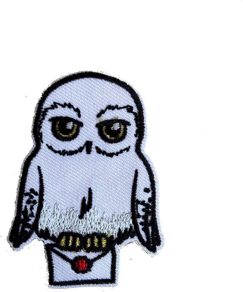 Mono-Quick Harry Potter Mit Eule Hedwig Schnee-Eule - Aufnäher, Bügelbild, Aufbügler, Applikationen, Patches, Flicken, Größe: 4,4 x 6 cm