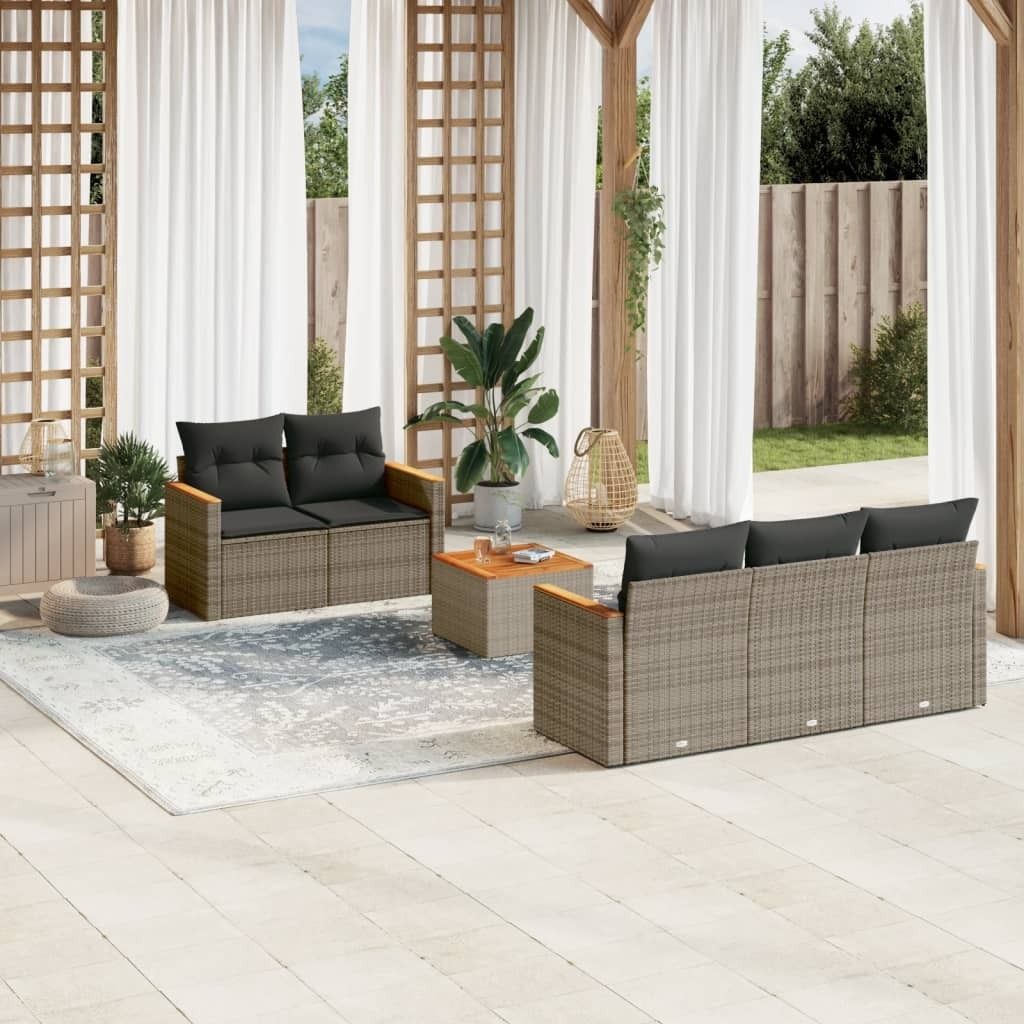 Möbel 6-tlg. Garten-Sofagarnitur mit Kissen Grau Poly Rattan 2024