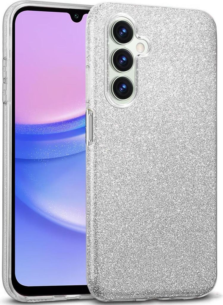 Conie Glitzer Schutzhülle für Samsung Galaxy A15 4G/5G Hybrid Silikon Hard Case TPU Cover Hülle in Silber