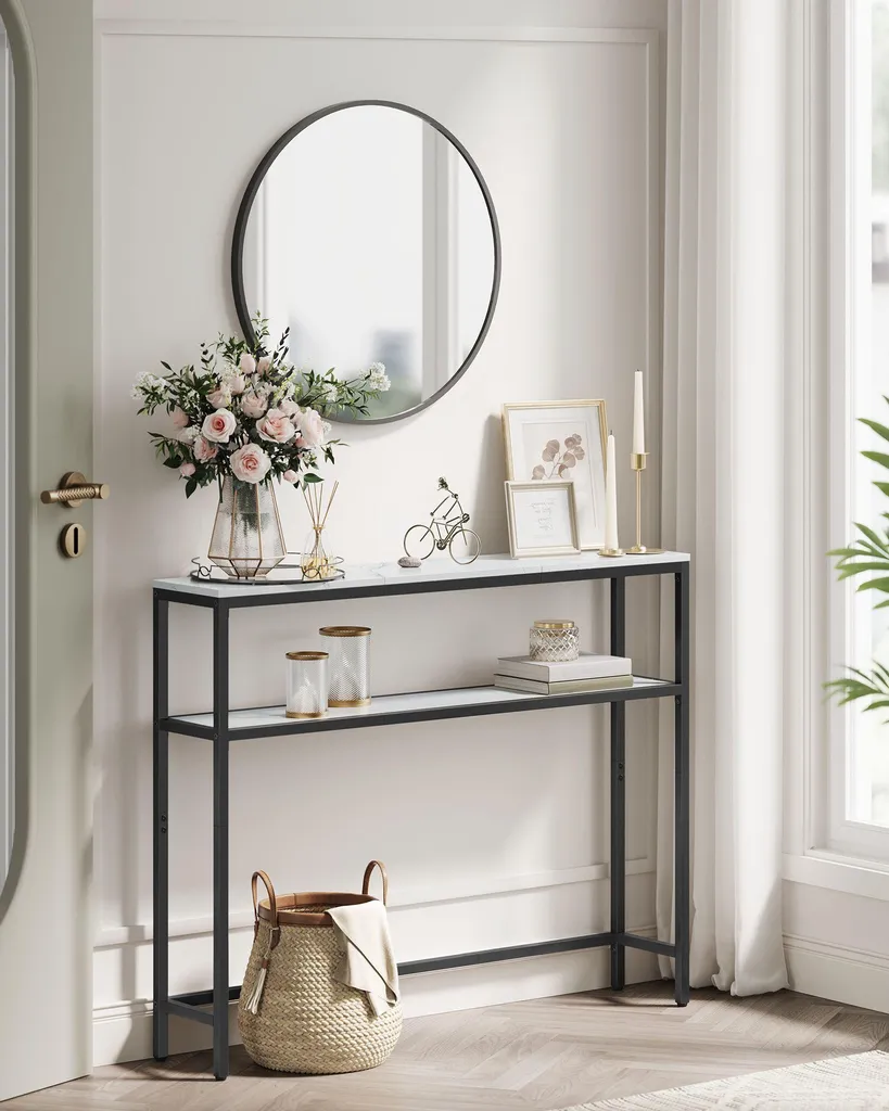 Console étroite de 120 cm avec étagère et structure métallique robuste - 2