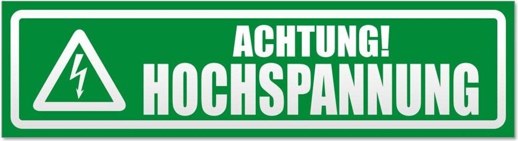 Kiwistar - Autoaufkleber - Grün - 20 x 5,3 cm - Achtung! Hochspannung invertiert - Hinweis Aufkleber Sticker für Auto, Kfz, Fahrrad, PKW, LKW