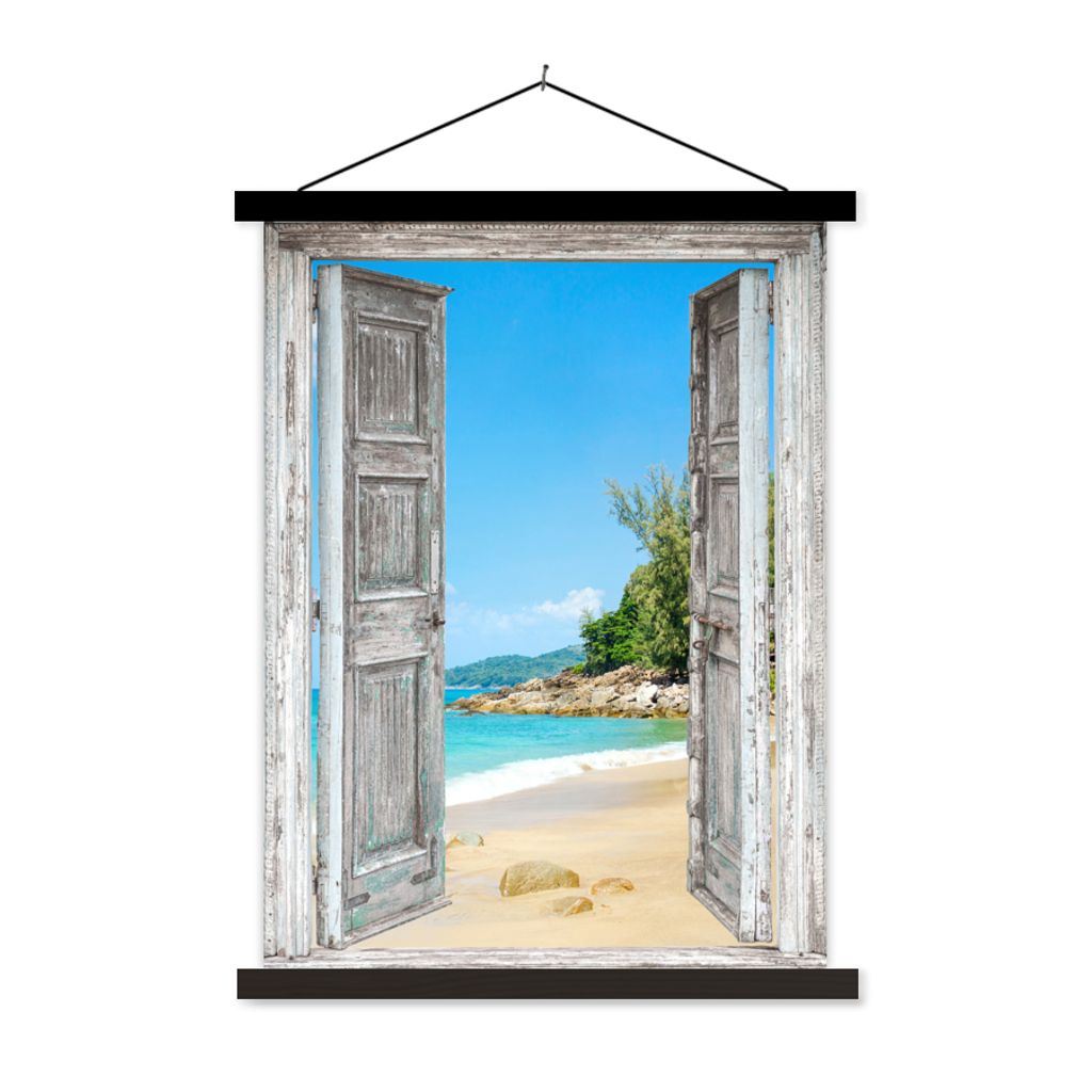 MuchoWow Textilposter Strand - Ausblick - Sommer - Tropisch 60x80 cm mit schwarzem Rahmen - Plakathalter