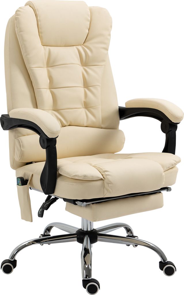 Vinsetto Drehbarer und ergonomischer Massagesessel mit einstellbarer Höhe und 6 Vibrationspunkten, 65 x 160 x 104 cm, Creme