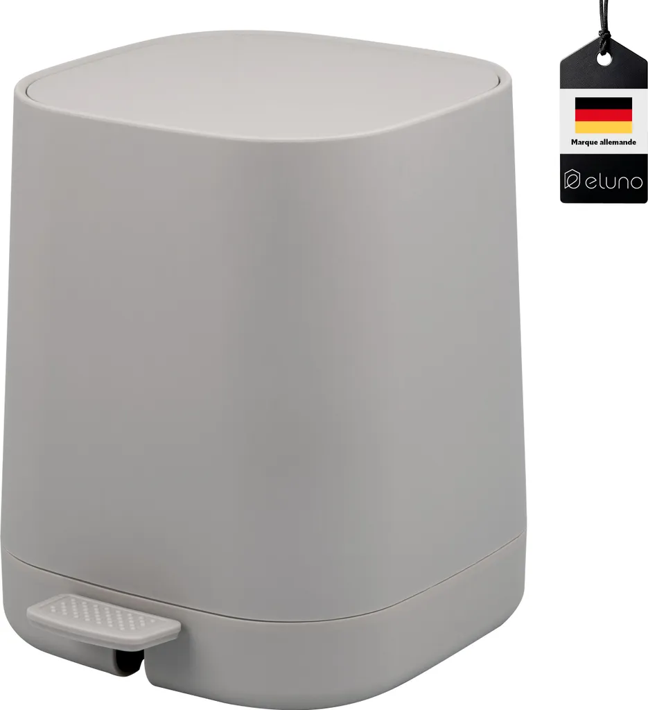 Poubelle à pédale eluno VALONA 4,5L taupe : fini les mains sales !