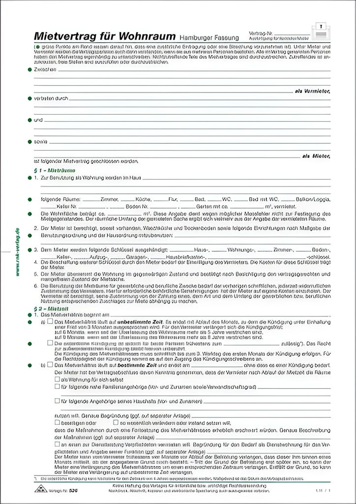RNK Mietvertrag Hamburger Fassung DIN A4 12 Seiten Produktbild 