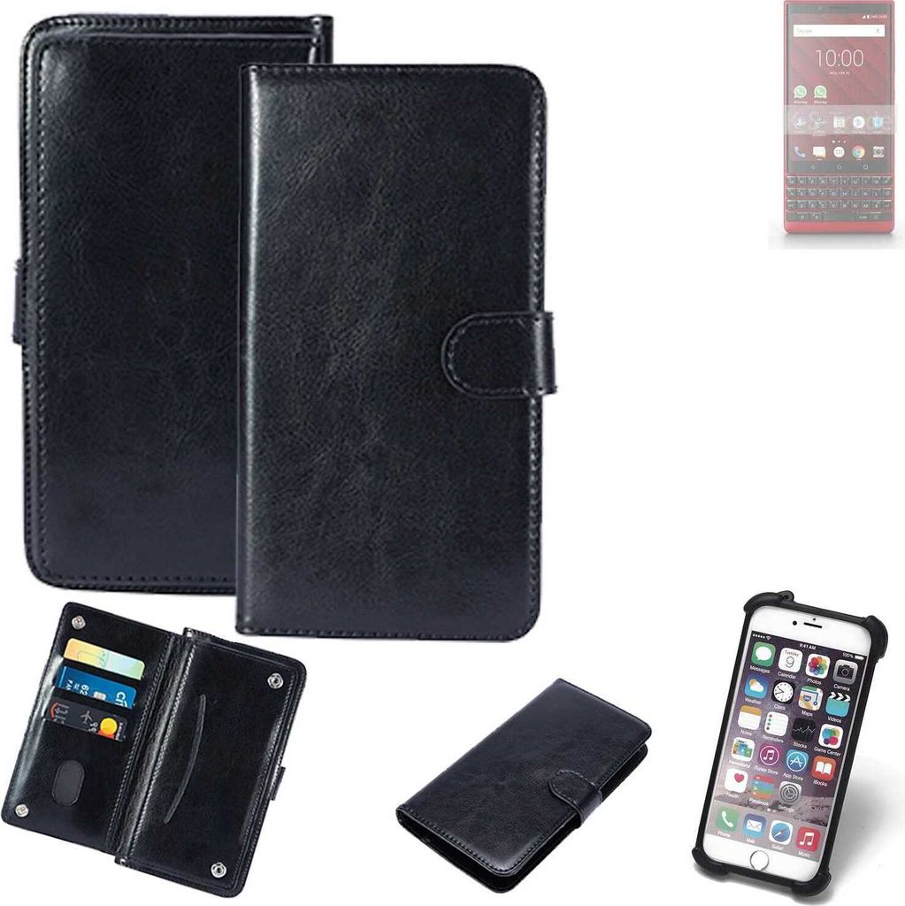 K-S-Trade 360° Hülle kompatibel mit Blackberry KEY2 Red Edition schwarz Kunstleder Case BookCase WalletCase Kunstlederederhülle Handyhülle,