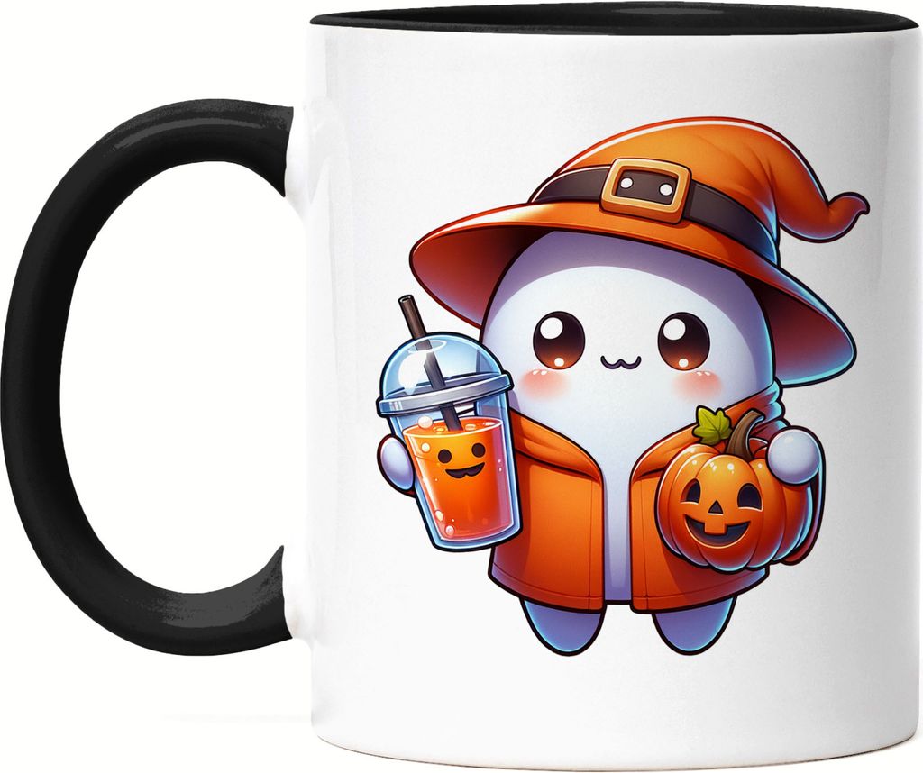 Süßer Geist Halloween Tasse schwarz Kürbis Hexenhut Produktbild 
