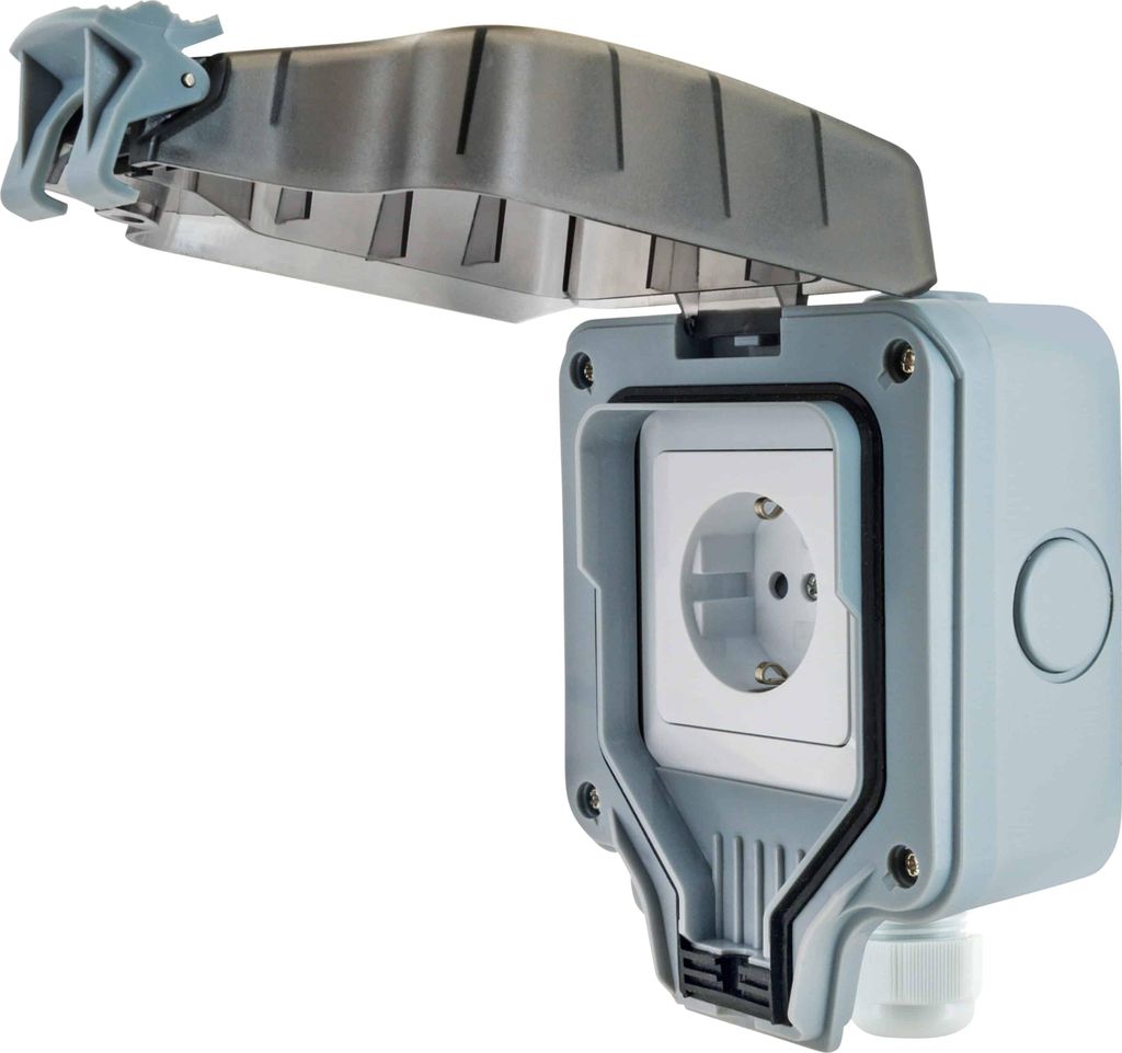 Schwaiger Außensteckdose IP66 1-Fach Schuko-Unterputzdose Immagine del prodotto 