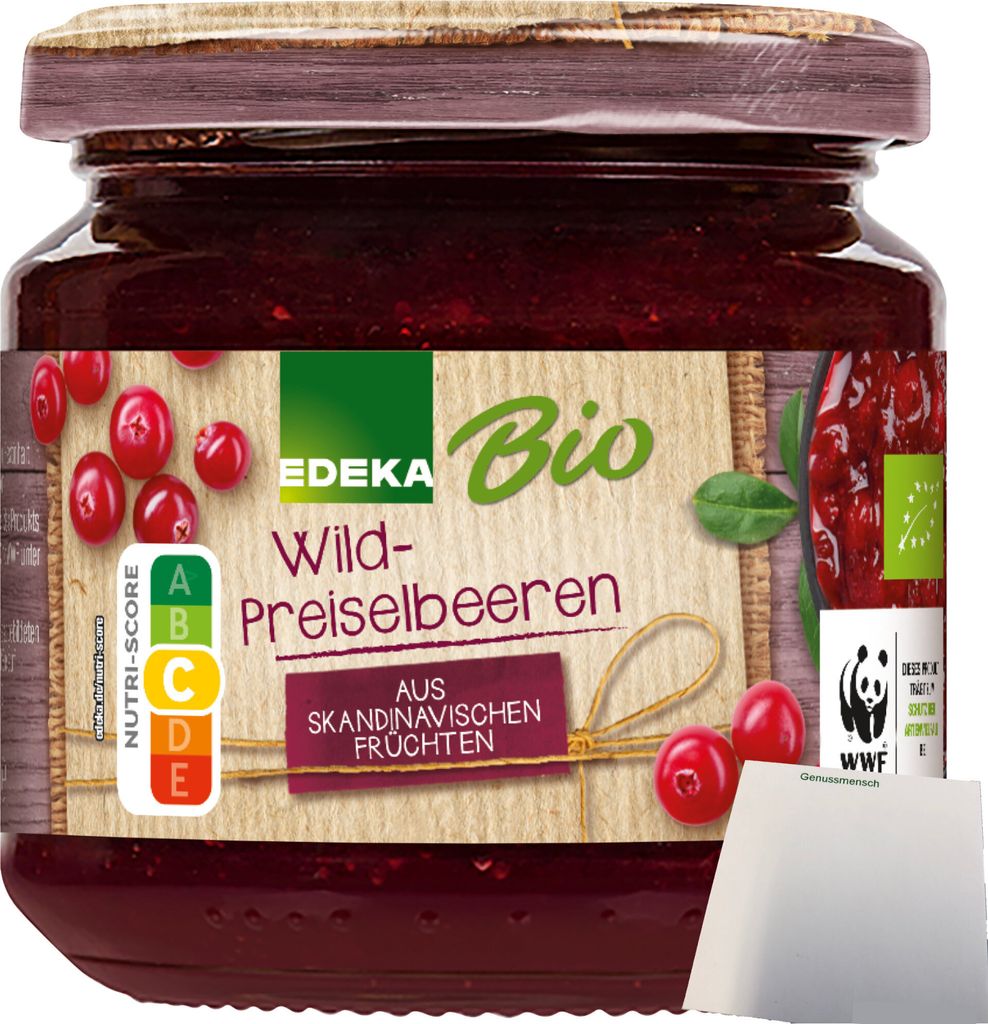 Edeka Wild-Preiselbeeren 40 % Fruchtanteil (220g Glas) + usy Block