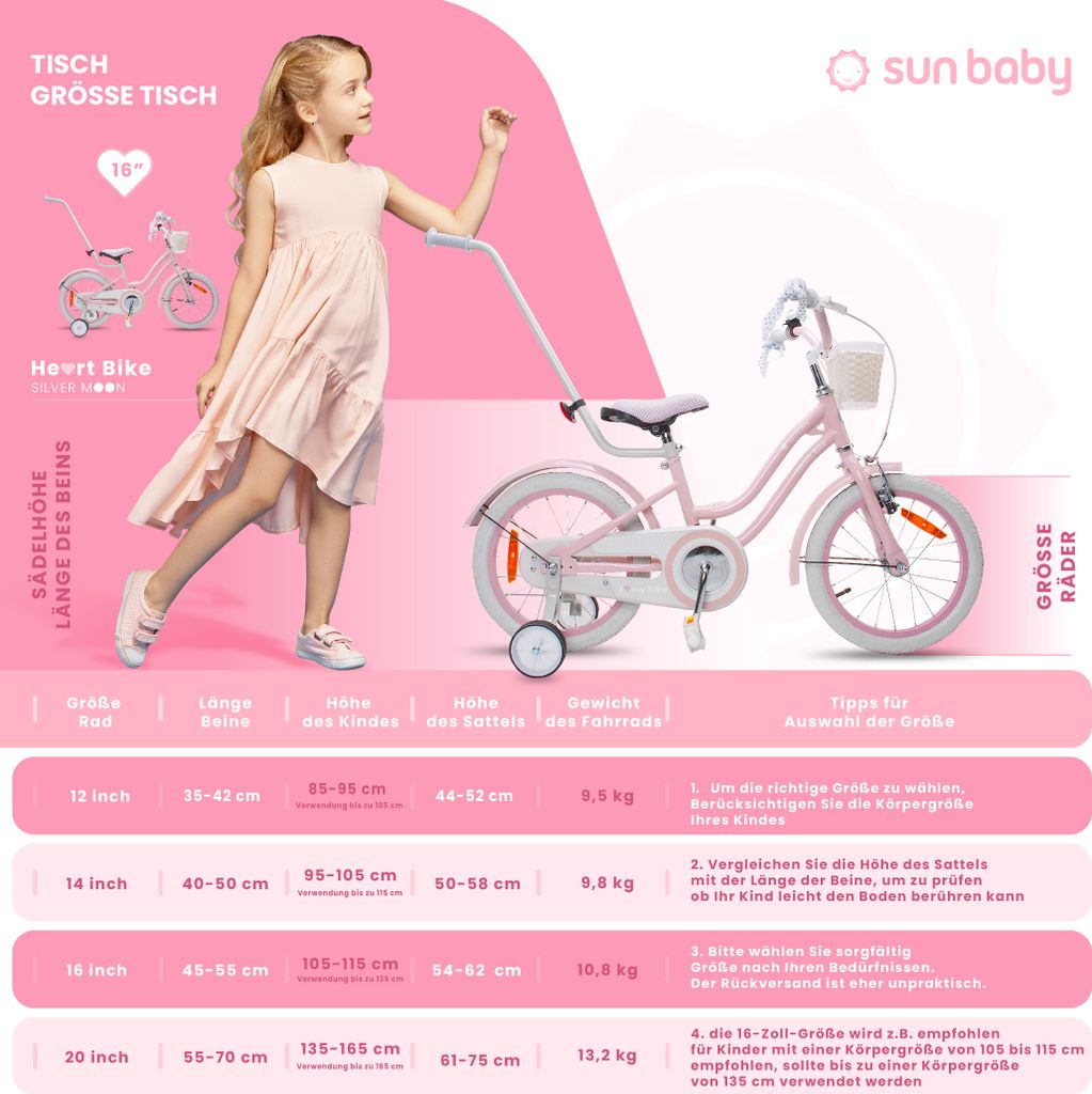 Mädchenfahrrad 16 Zoll Glocke Zusatzräder Schubstange Produktbild 7