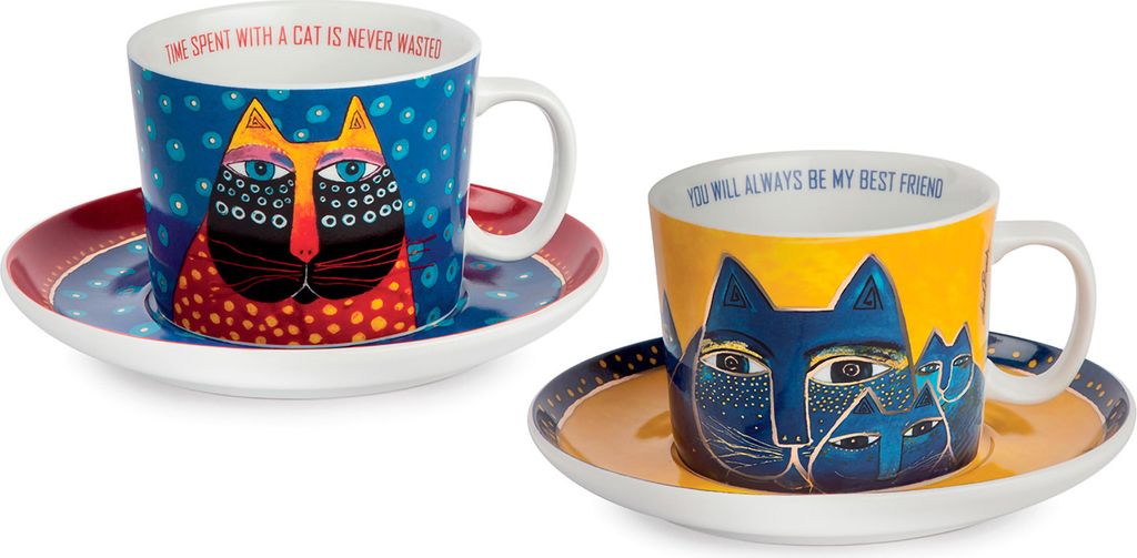 Gilde 4tlg. Set, Cappuccinotasse, "Fantastic Felines", Porzellan, mehrfarbig, VE 1, 2 Stück wie abgebildet, B. 13 cm, H. 8 cm, D. 10 cm 81378