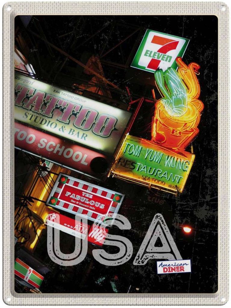 vianmo Blechschild 40x30 cm Amerika Tattoo USA Urlaub American Diner Restaurant 90er Bildmotiv Reisemotiv Abenteuer Reisen