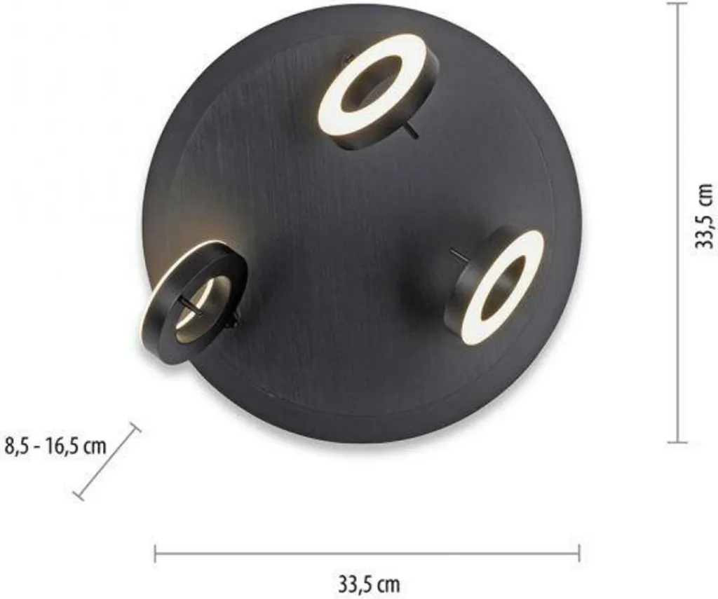 Plafonnier LED Anthracite pour Salon et Cuisine 3 Lampes Acier Ø 33 cm - 4