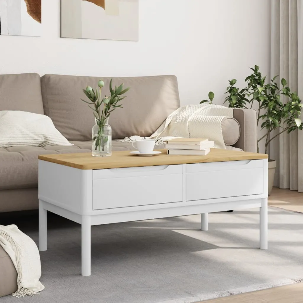 Tavolino Basso Salotto Bianco SYFAX FLORO Legno Pino Massiccio 99x55cm - 3