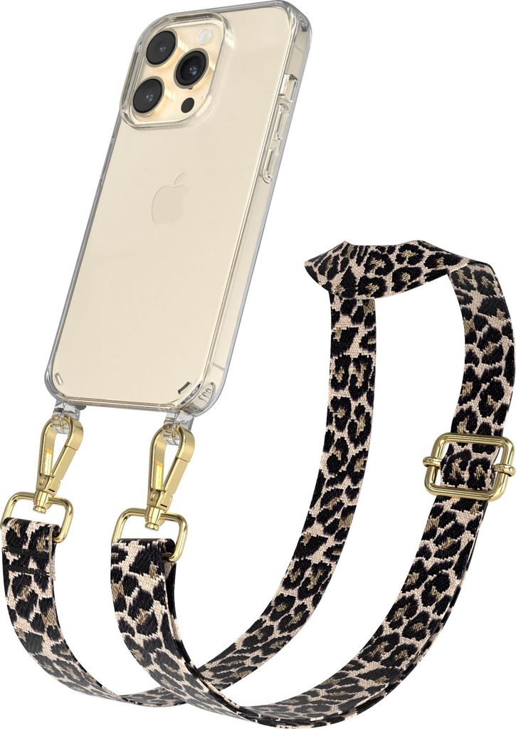 Apple iPhone 14 Pro Chain Eyelets Slim Neck Strap Set Leo Style 13 Black/Taupe 03 Metall Gold