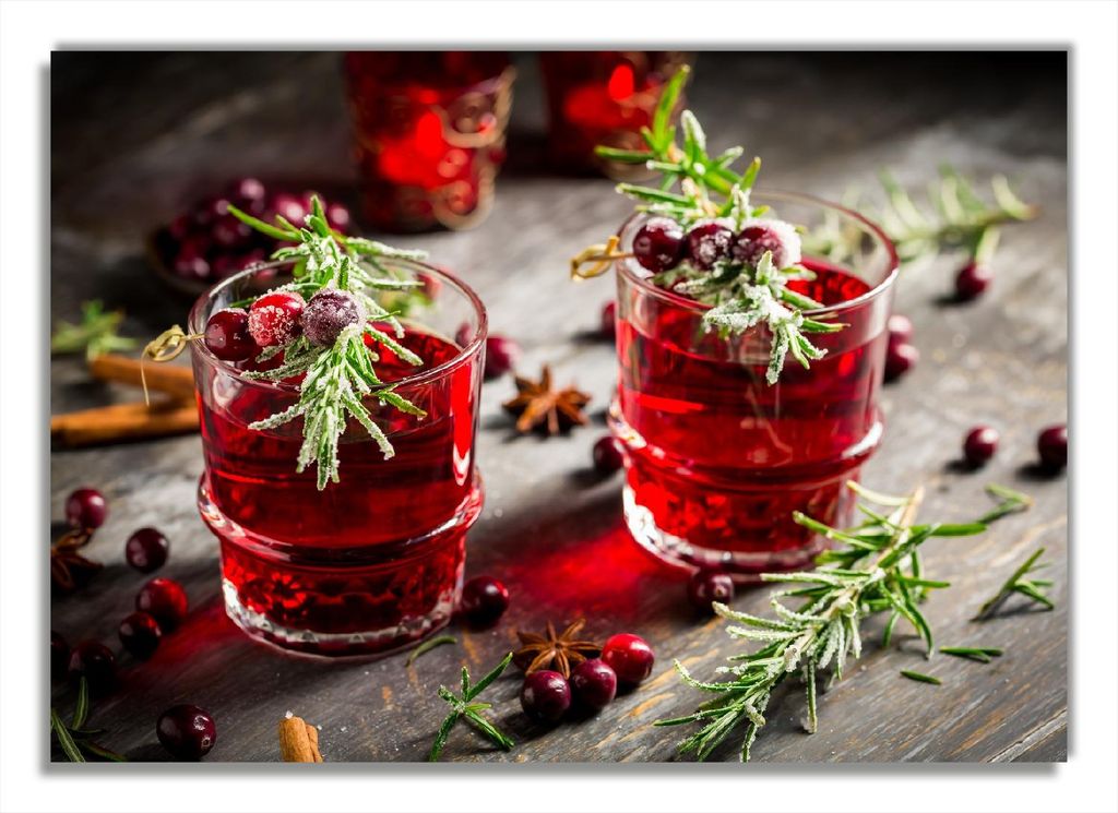 Wallario Poster - Winterlicher Cranberry-Punsch mit Rosmarin, Kunstdruck Größe: 70 x 100 cm