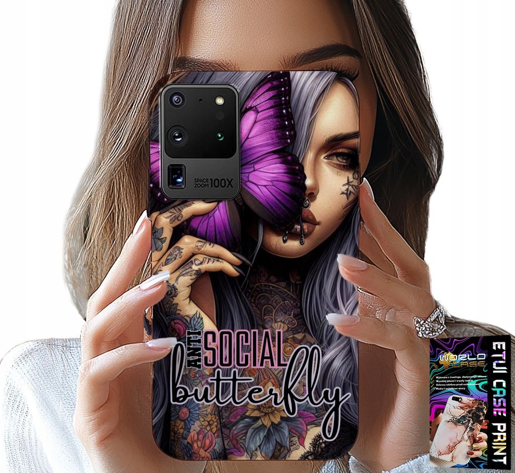 ETUI FÜR SAMSUNG GALAXY S20 Ultra - ANTI SOCIAL Rosa Schmetterling + Folie