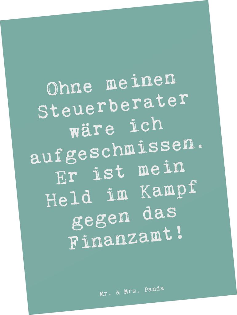 Mr. & Mrs. Panda Postkarte Spruch Steuerberater Held - Meeresbrise - Geschenk, Beruf, Steuerangelegenheiten, Abgabefristen, personalisierte Geschen...