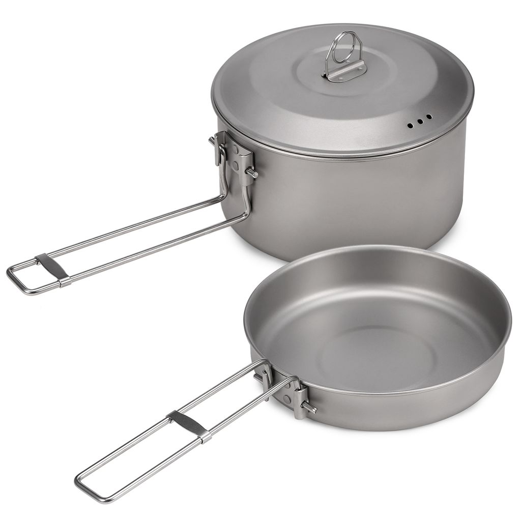 Camping Kochgeschirr Set Titantopf und Bratpfanne Set mit Deckel und faltbaren Griffen fš¹r Camping Camping Wandern Rucksack Picknick